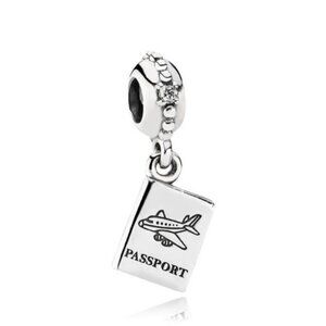 Pandora Sterling Silver Adventure Awaits Airplane Passport Dangle 791147cz